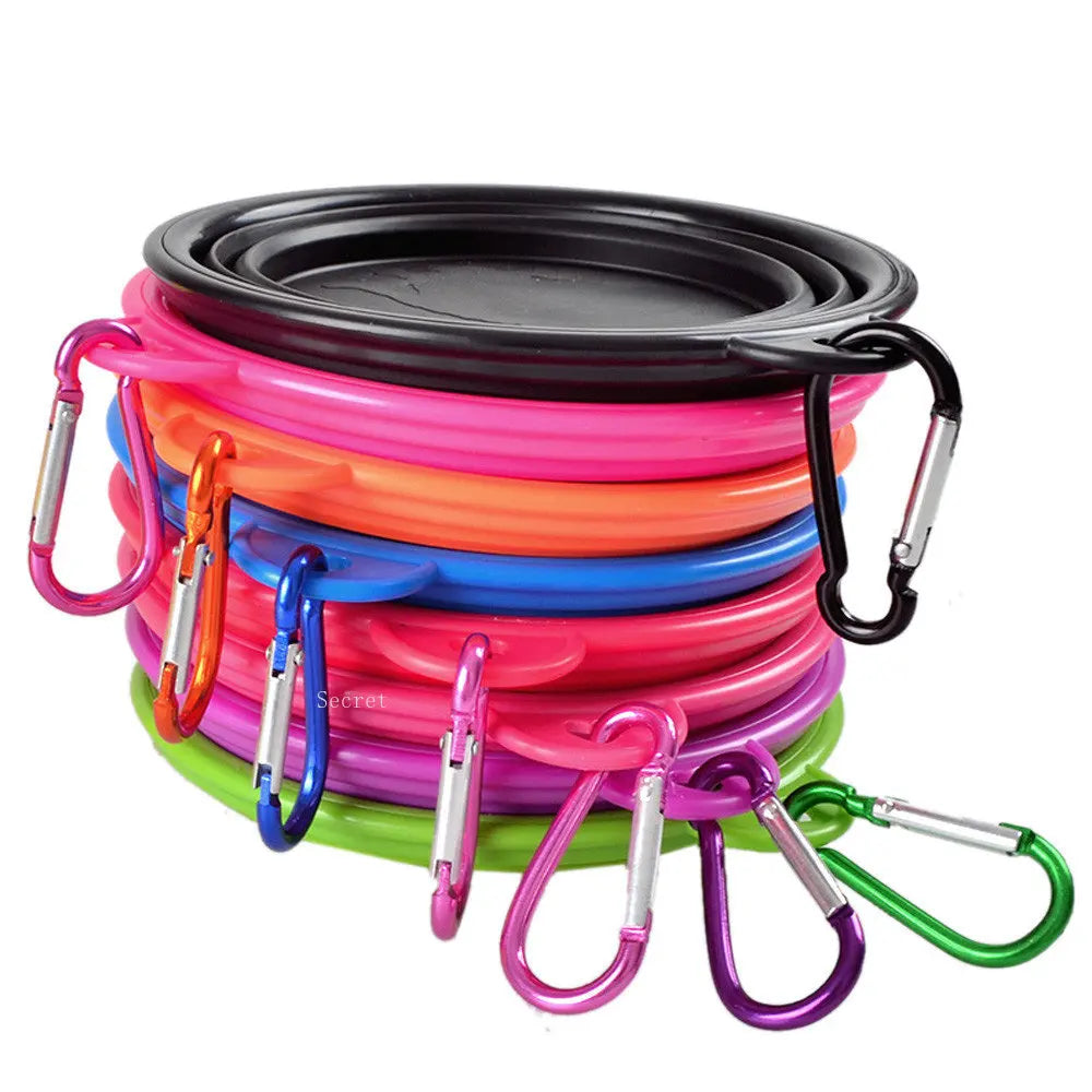 Collapsible Silicone Travel Bowl for Pets with Carabiner