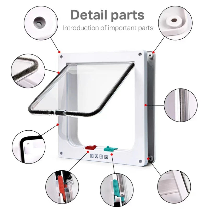 Cat & Dog Flap Door with 4-Way Lock – Secure Transparent Pet Entry Gate